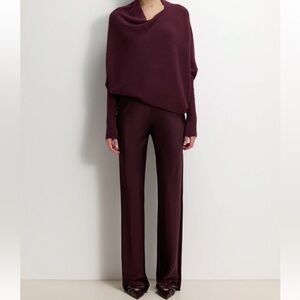 JAKI London Genet Elastic Waist Bias Satin Trousers Pants Amethyst Plum Large